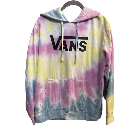Vans Tie Dye Hooded Women's Sweatshirt OG Logo Size L Hoodie Blue Pink Yellow - Picture 1 of 8